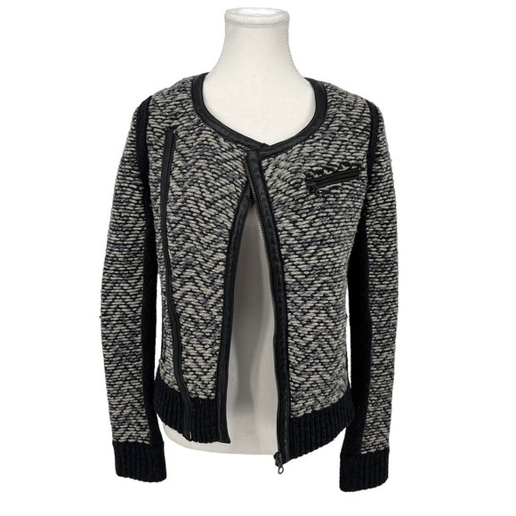 rag & bone Jacket Samantha Knit Tweed Wool Lamb Leather Trim Blazer XS - Picture 3 of 12